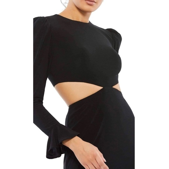 MAC DUGGAL Puffed Shoulder Long Bell Sleeve Side Cutout Open Back Maxi Gown 10 - Picture 8 of 10